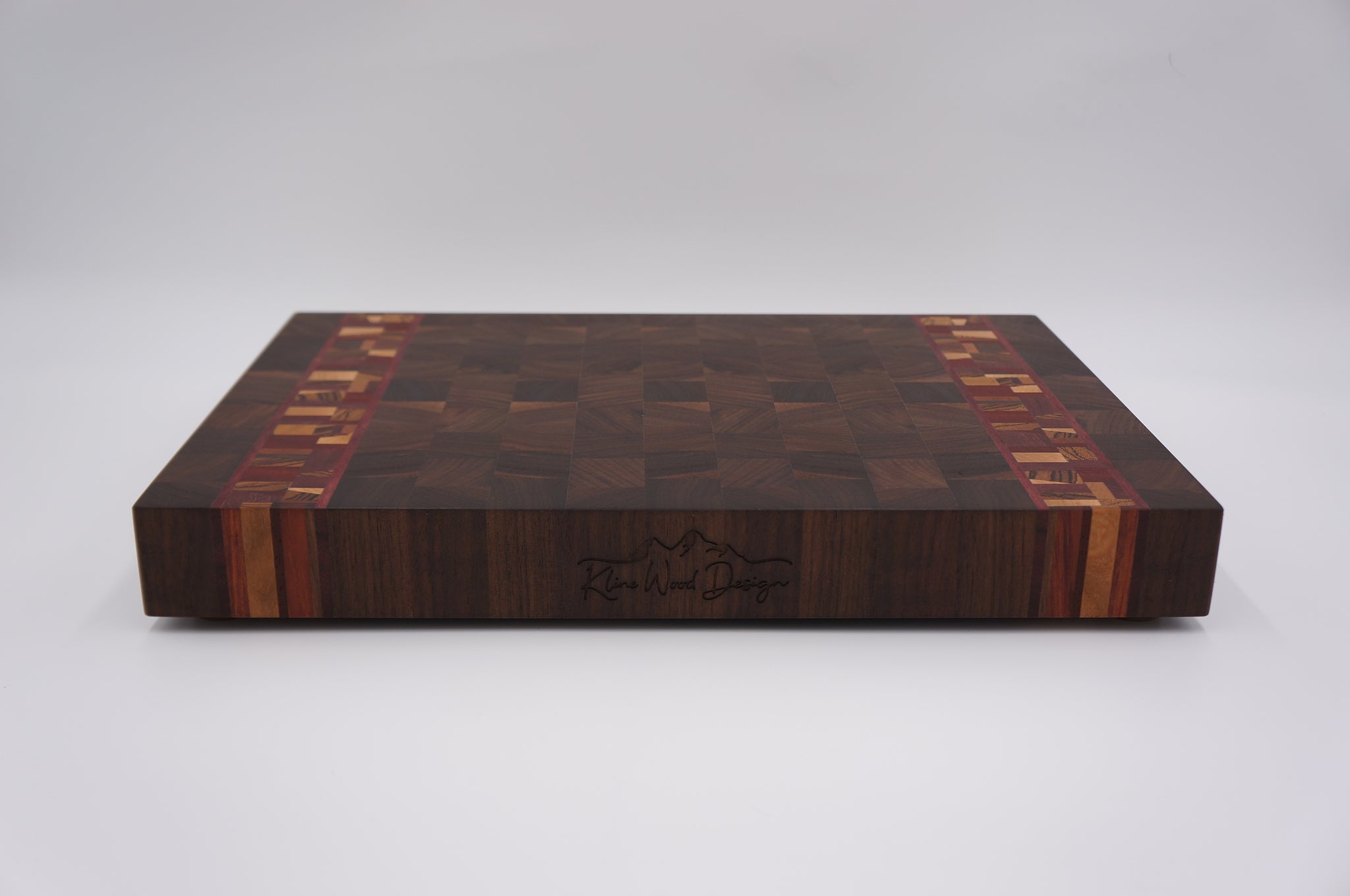 Walnut with Purple Heart and Chaos Accent End Grain Cutting Board