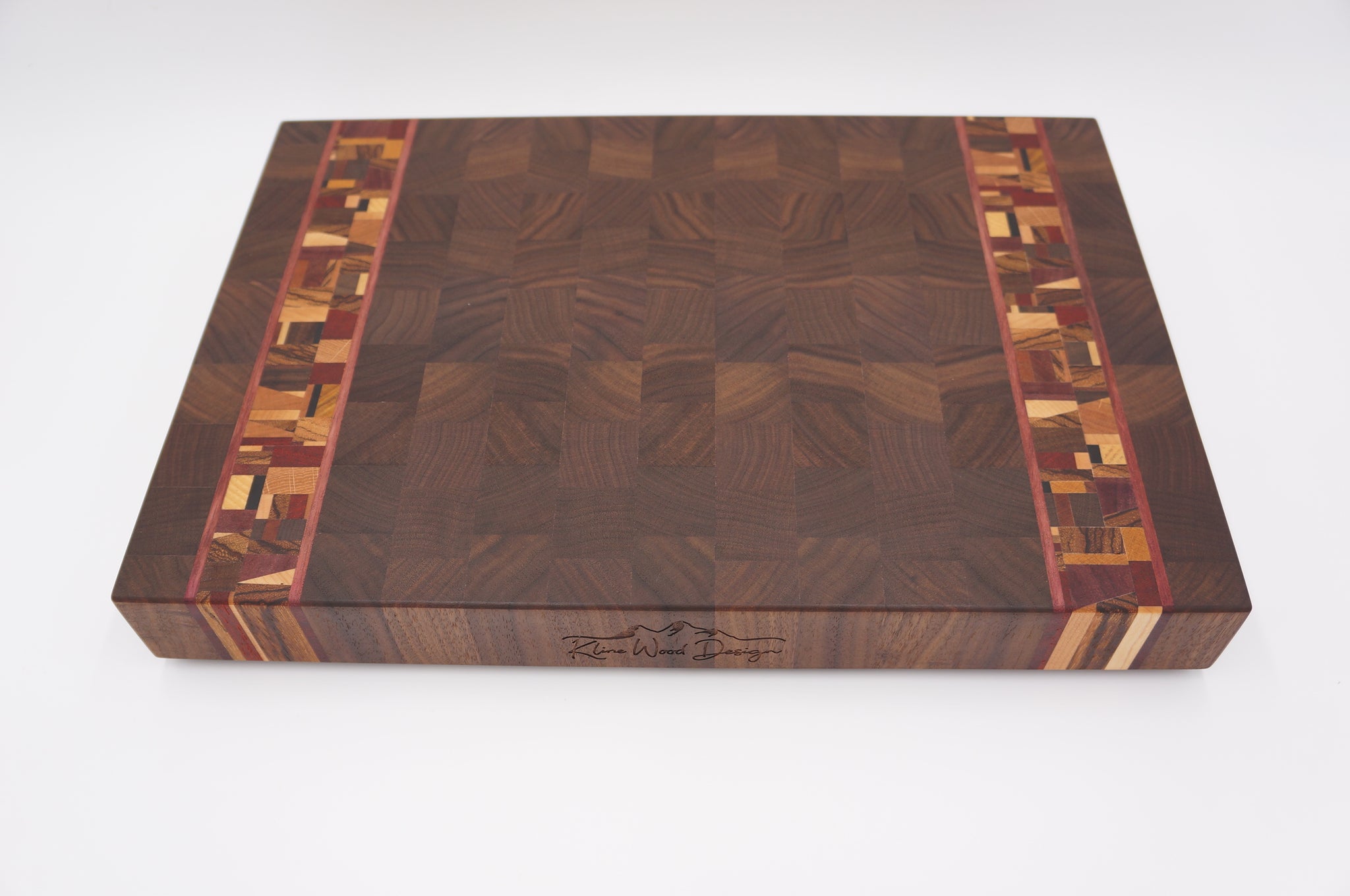 Walnut with Purple Heart and Double Chaos Accent End Grain Cutting Board