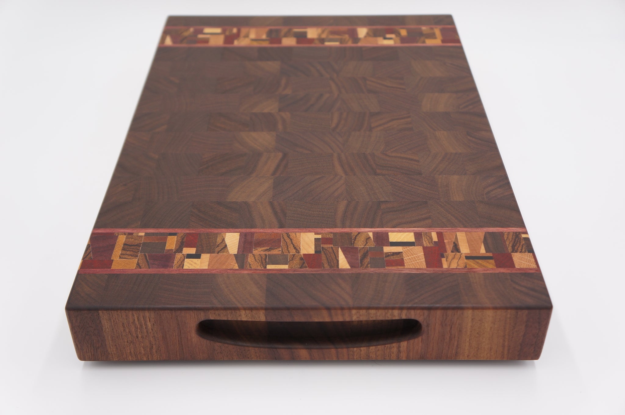 Walnut with Purple Heart and Double Chaos Accent End Grain Cutting Board