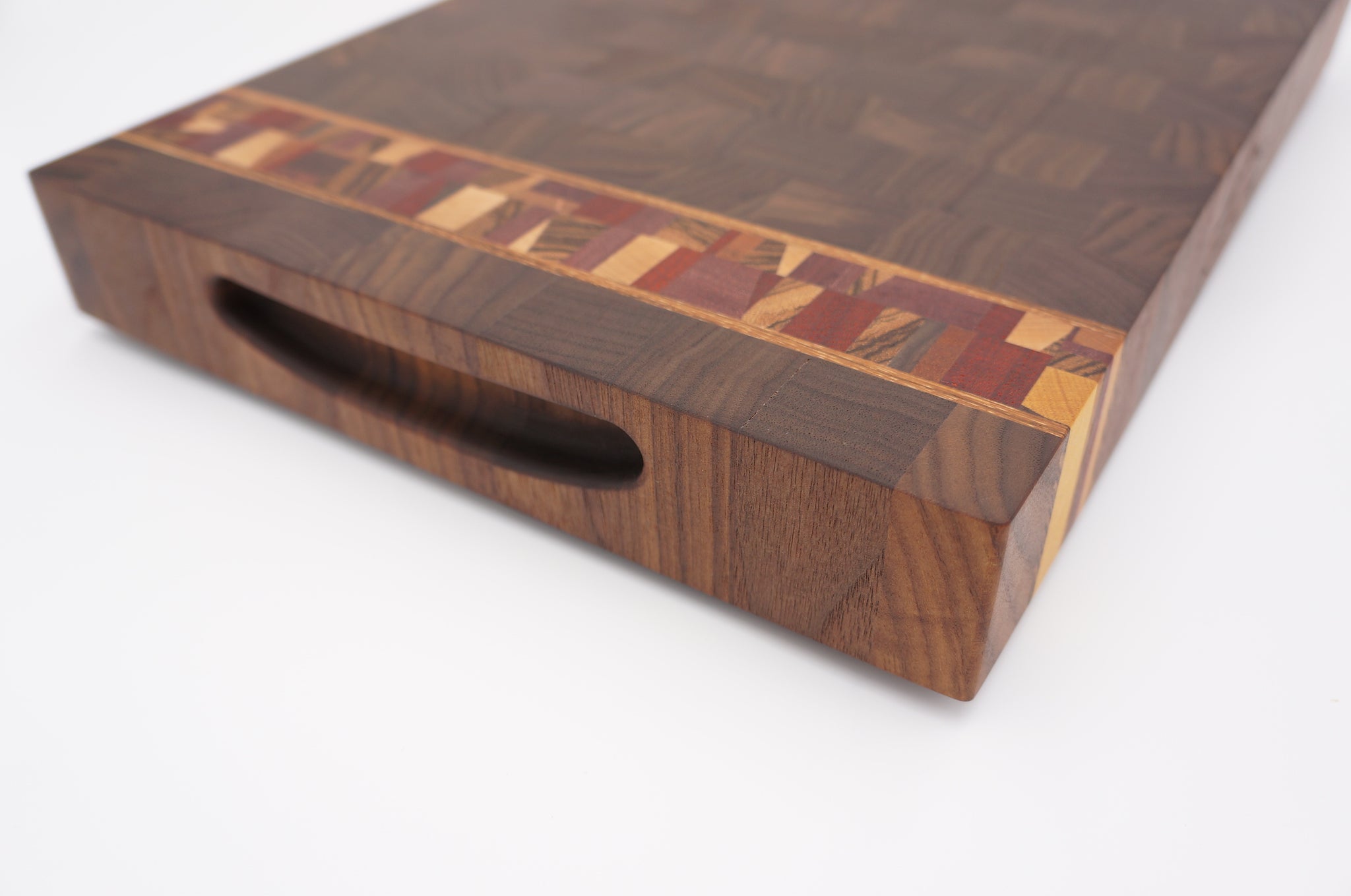 Walnut with Tigerwood and Double Chaos Accent End Grain Cutting Board