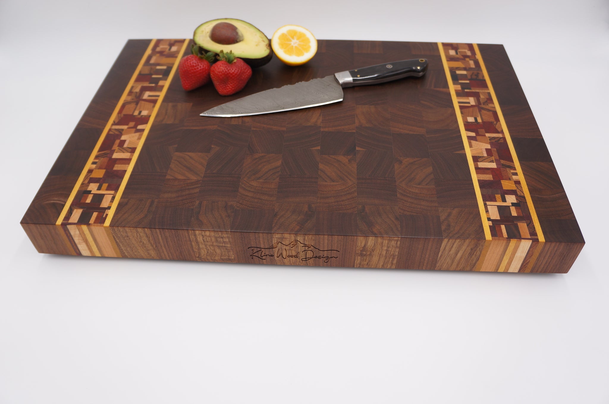 Walnut with Yellow Heart and Chaos Accent Extra Large End Grain Cutting Board