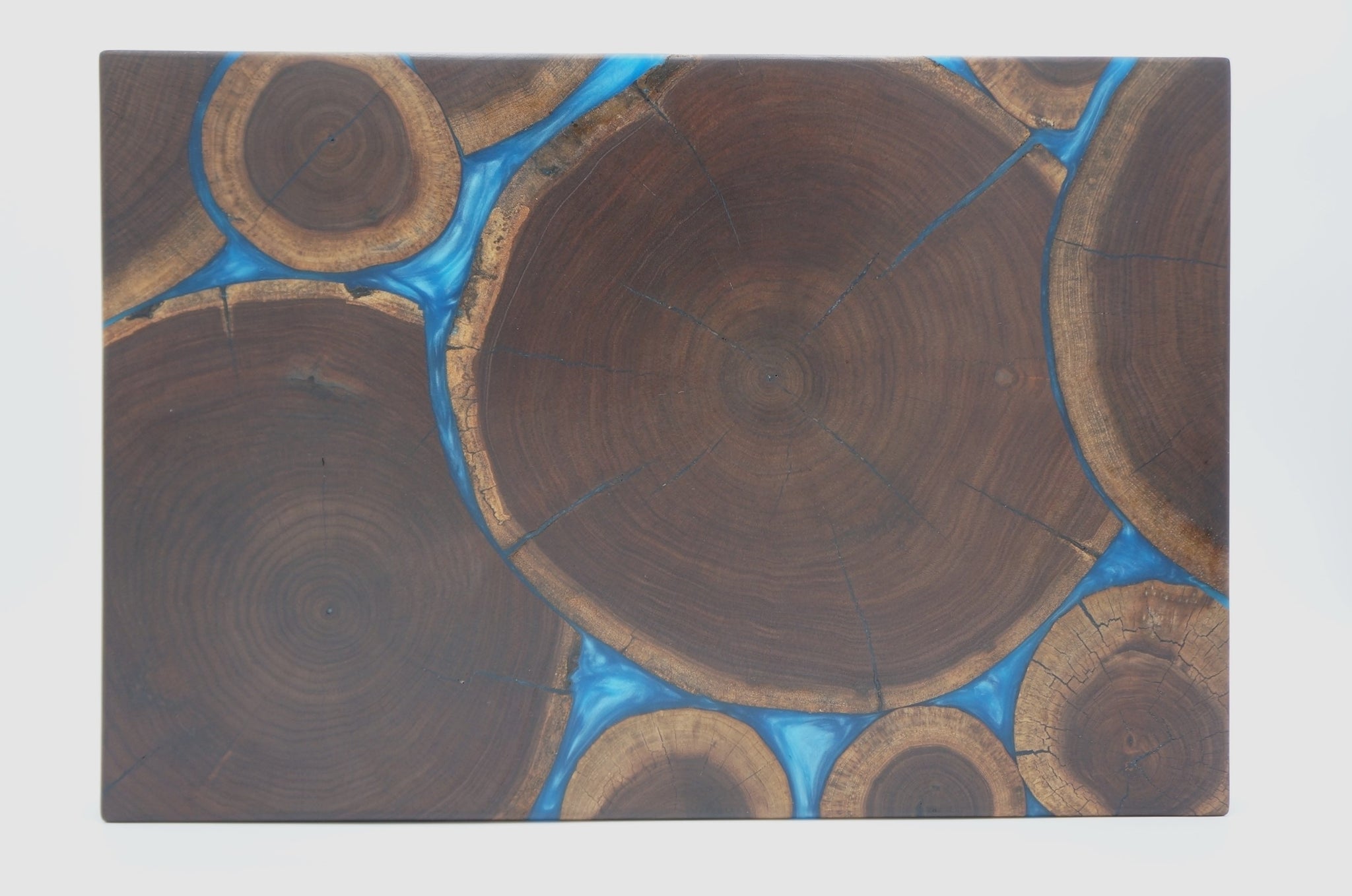 Walnut Rounds with Blue Epoxy End Grain Cutting Board