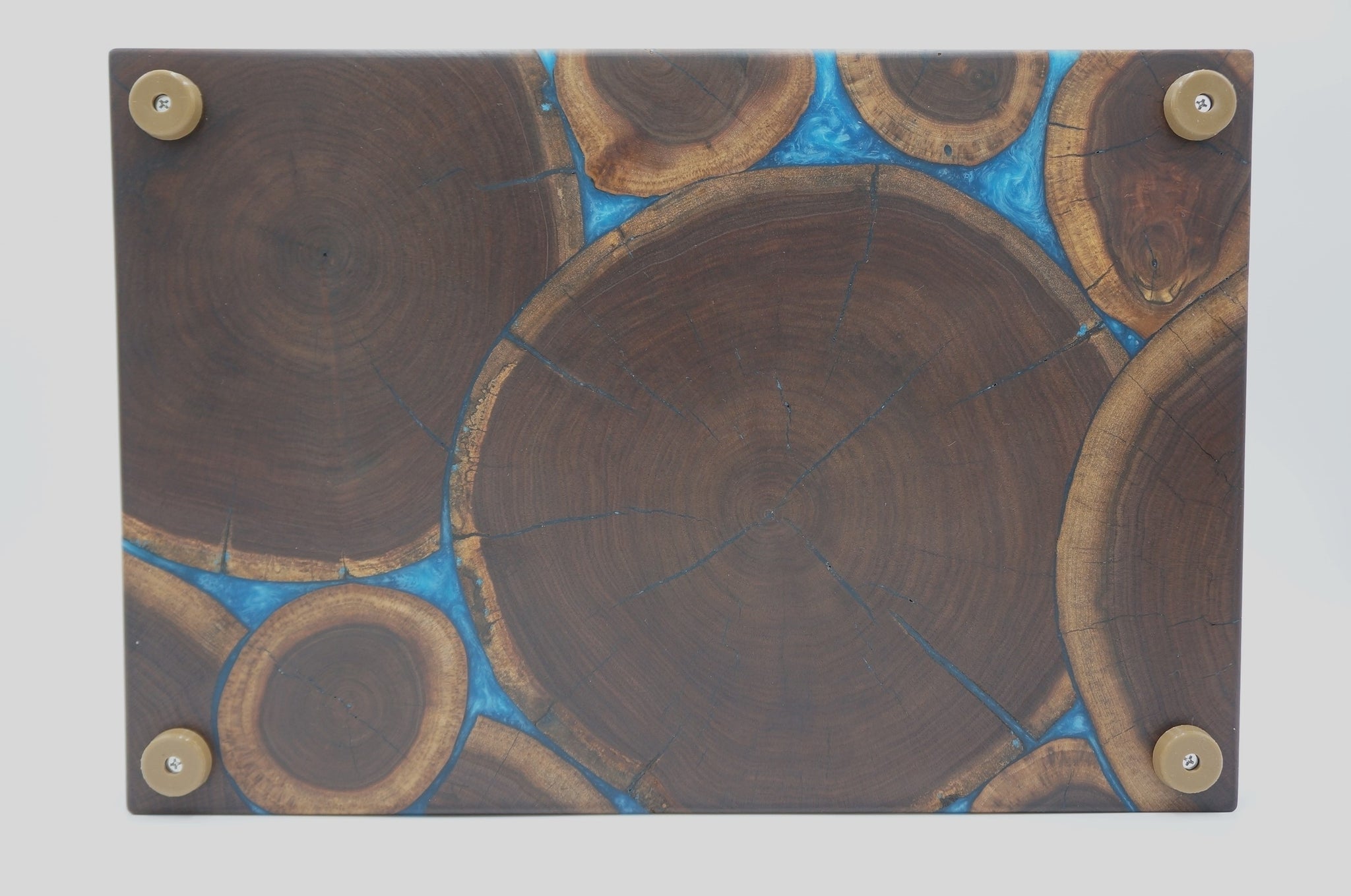 Walnut Rounds with Blue Epoxy End Grain Cutting Board